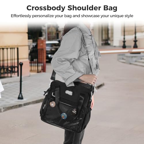BOSREROY Black Anime Ita Bag, Terylene Cotton Crossbody Messenger Bag With Insert For Pins, Travel & Display2