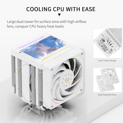 Image of Thermalright Peerless Assassin 120 Vision MAX ARGB White CPU Cooler, PC Heatsink Cooler 6 Heat Pipes, 5'' Magnetic Display Screen with 480x854 Resolution,for AM4 /AM5 and Intel LGA1700 /1851