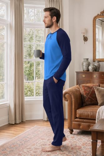 Ekouaer Mens Pajama Set Long Sleeve PJs Lightweight Sleepwear with Pockets - image 4