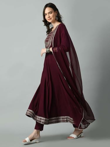 Image of Amazon Brand - Tavasya Women Rayon Straight Kurta Pant Dupatta Set | Embroidered Ethnic Suit Set | Regular Fit Kurta with Pant & Dupatta