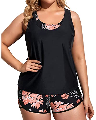 Image of Holipick Women Plus Size Swimsuits - Athletic 3 Piece Tankini with Shorts