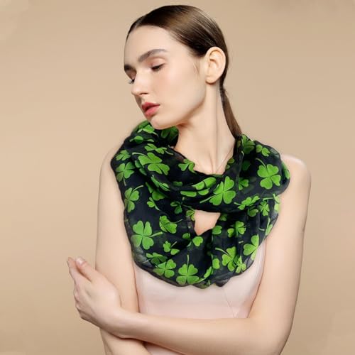 Morigins 2-Pack St. Patrick's Day Scarf for Women, Green Shamrock & Plaid Lightweight Fashion Scarf2