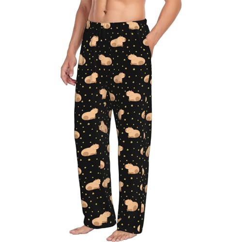 Novastar Mens Pajama Pants Bottoms with Pockets- Capybaras Star Soft Mens Pj Pants, Comfy Men Lounge Pants