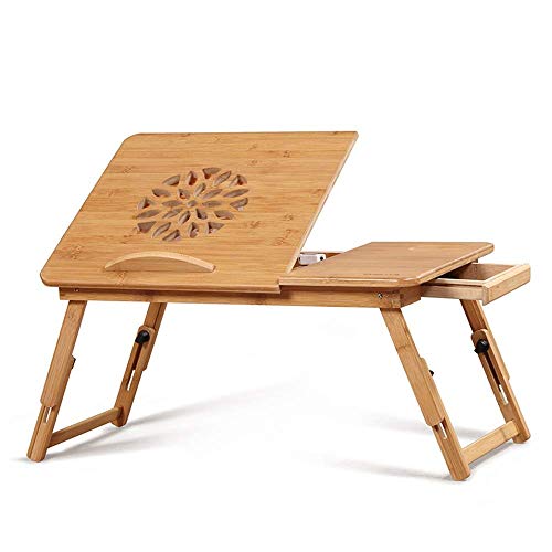 Mesa para computadora portátil Mesa de escritorio ajustable para computadora portátil 100% bambú con ventilador USB Bandeja de cama plegable para servir el desayuno (Color: Natural, Tamaño: 64