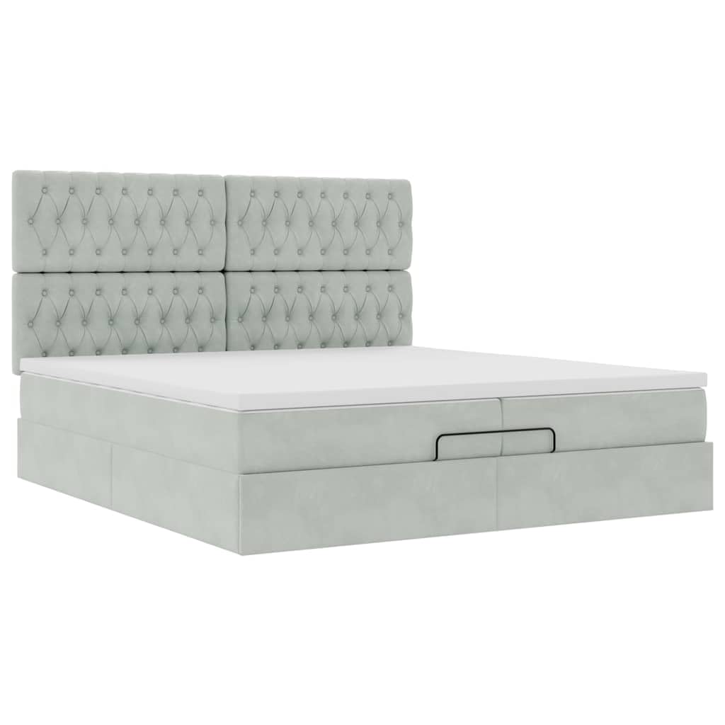Ottoman-Bett mit Matratzen, Hellgrau 200x200 cm, Samt, Stauraum, Taschenfederkern, Schlafzimmer Möbel, Platform Bett