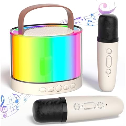 Mini Karaoke Machine for Kids Portable Bluetooth 5.3 Speaker Led Lights with 2 Wireless Microphones Karaoke Gifts for Girls Boys Audlt Birthday Christmas Indoor Outdoor Home Party Cover