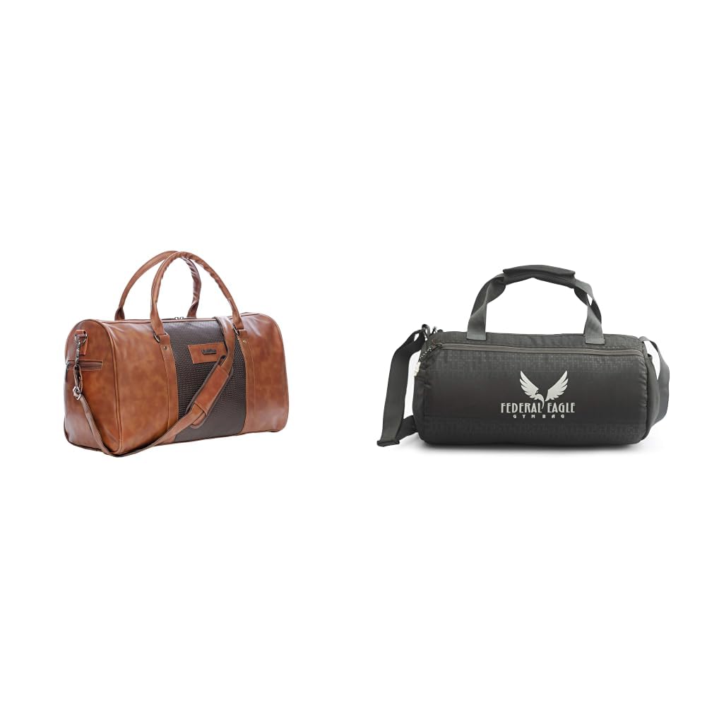 Men's and Women's Leather Duffle Bags for Travel - Tan, 40l + Sports Duffle/Travel Bag Classic Polyester Round-Shaped Large Capacity 20L Gym Bag with Built-in Waterproof Layer and-image-24