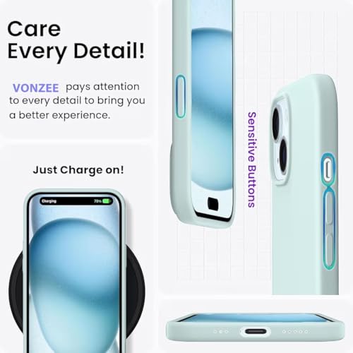 Image of Silicone Case compitable for iPhone 15, Light Blue Protective Cover with Camera Protection Smooth and Soft (Mint Green)