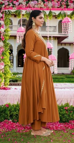 Image of Nermosa Women Embroidery Solid Anarkali Kurta and Pant Set with Dupatta