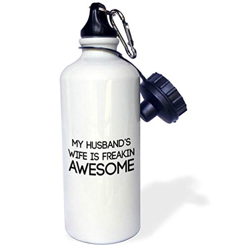 3dRose Husbands Wife is Freakin Awesome-Sports Botella de agua, 21oz (wb_223115_1), aluminio, color blanco
