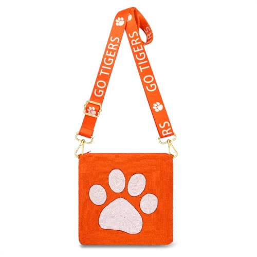 YAHPERN Tigers Purse for Women Beaded Crossbody Purse Baseball Shoulder Bag Game Day Outfits Accessories Sports Fan Gifts