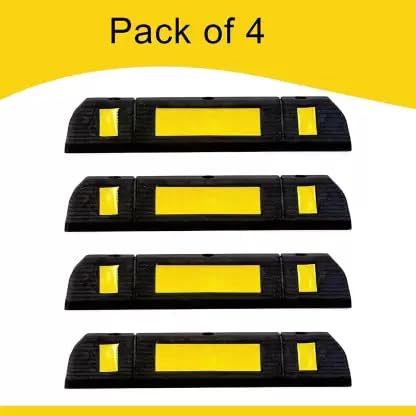 LADWA 600 mm, Pack of 4 Rubberised Car Wheel Parking Stopper for Garage Floor with Reflective Yellow Tape Curb