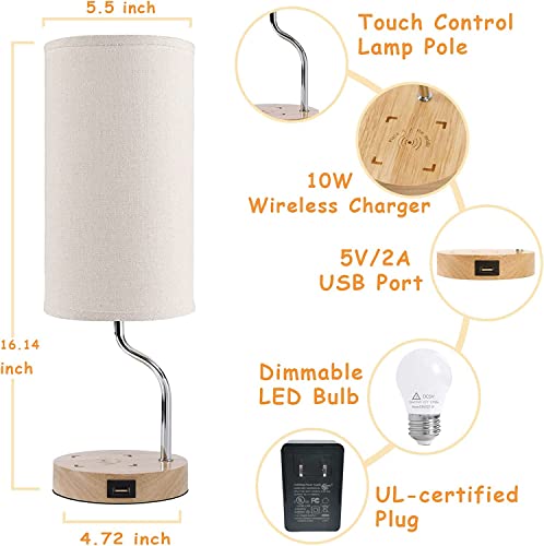 Unfusne Lamps For Bedrooms Set Of 2,Nightstand Lamp With Wireless Charger,Touch Control Bedside Lamps With Usb Port,Modern Lamps For Living Room Bedroom,Wooden Lamps With Bulbs #TOP4
