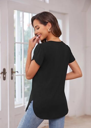 Image of Herou Women's Casual Long /Short Sleeve T Shirt Crewneck with Side Split Fall Pullover Loose Tunic Sweater Tops