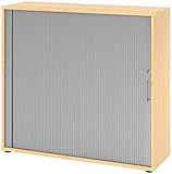 bümö® Aktenschrank mit Rollladen | Rollladenschrank für Aktenordner | Büroschrank für Akten | Profi Büromöbel | Rolladenschrank in 5 Farben & 2 Höhen (ahorn/Silber, Höhe: 110 cm)
