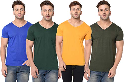 Image of JANGOBOY Men's Solid Half Sleeve V-Neck Cotton Blend T-Shirt
