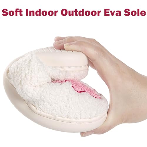 Bow Slippers For Women, Womens House Slippers, Cute Fall And Winter Pink Plush Fluffy Warm Indoor Slippers4