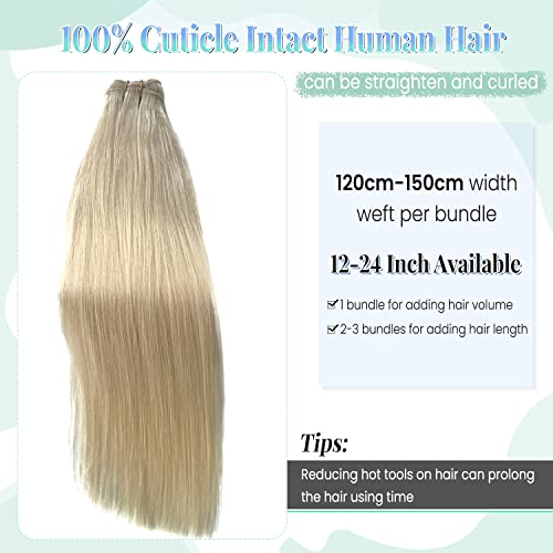 Image of Sew in Hair Extensions Real Human Hair, Blonde Weft Hair Extensions Human Hair, 14 Inch 80G Hand Tied Weft Hair Extensions Human Hair Bundles Weave Extensions for Women