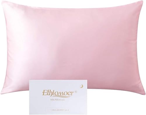 Ethlomoer Funda de almohada de seda 100 % natural pura, ideal para el cabello y la piel, en ambos lados 19 momme, 600 hilos, diseño con cremallera oculta, 1 pieza de 40 x 80 cm, color rosado