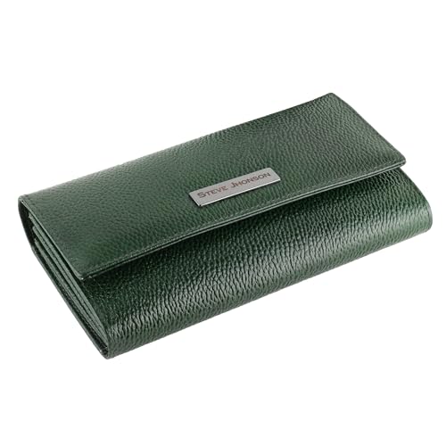 Image of Steve Jhonson Women's Leather Wallet - Compact Hand Purse with Card Holder - Stylish Clutch for Women - Cute Mini Wallet for Daily Use - Slim & Elegant Design (Green)
