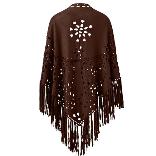 Western Poncho for Women Solid Color Shawl Suede Cloak Hollow Fringe Scarf Cut Out Fringed Shawl Wrap Cape2