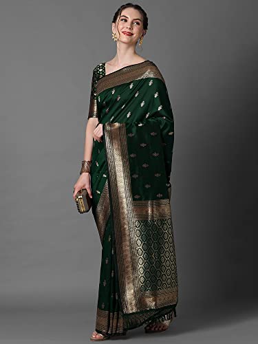 Image of AKHILAM Women's Banarasi Silk Blend Woven Design Golden zari Work Saree With Unstitched Blouse Piece (2PAKHI41 Parent)