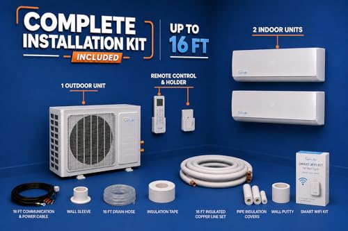 Senville Mini Split Air Conditioner Heat Pump, White, Dual Zone, 28000 BTU