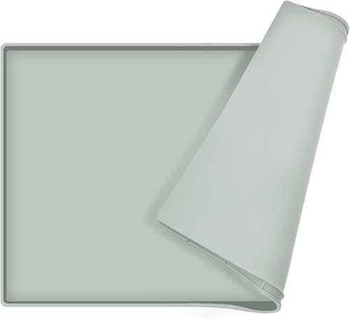 Miniatura 14 de Tapete de comida para perros, bandeja de comida impermeable de silicona, mantel individual antideslizante para mascotas, borde elevado de 0.6