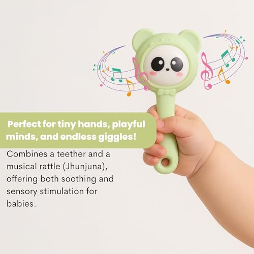 Image of THE LITTLE LOOKERS Teether for Baby | Musical Rattle Teethers for 3 to 24 Months | Silicone Rattle Teether | BPA-Free for Easy Teething | Jhunjuna, Baby Feeding Toys (Green)