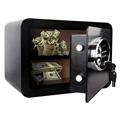 Security Safe Box, Digital and Fingerprint Lock with Key Lock, 13.8 x 9.8