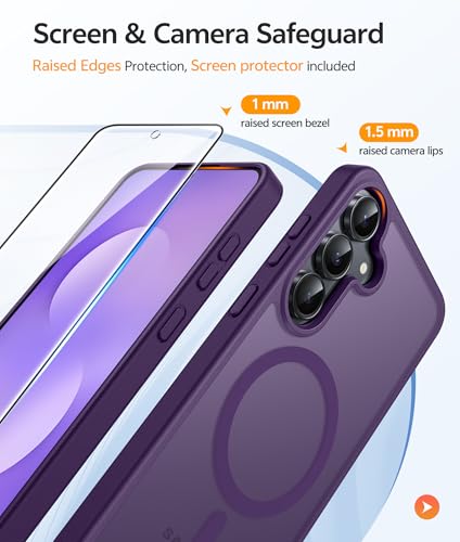 Image of FNTCASE for Samsung Galaxy S25 FE Case: Magnetic Translucent Matte Military Grade Drop Proof Protection Cell Phone Cover - Slim Rugged Durable Shockproof Protective S25Fe Cases (Purple-6.7 inch)