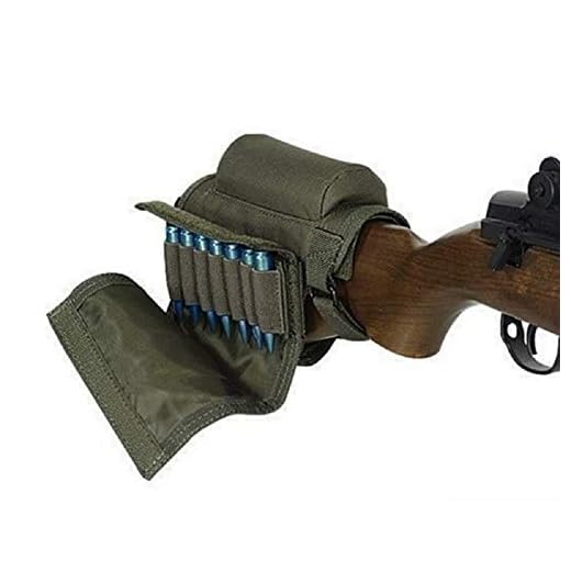 Cheek Riser for Rifle Stock, Tactical Rifle Buttstock, Hunting Shooting Tactical Cheek Rest Pad Ammo Pouch with 7 Shells Holder (Army Green)