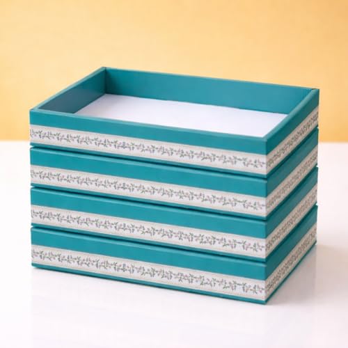 Image of SATYAM KRAFT 12 Pcs Multipurpose Folding Cardboard Gift Box | Premium Paper Hamper Empty DIY Tray for Wedding, Birthday, Gifting, Gift Packaging, Festive Foldable Hampers, Stylish Return Gifts (Blue)