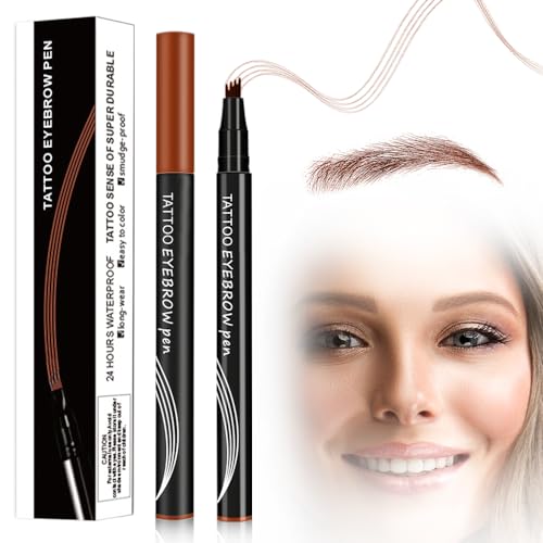 Microblading Eyebrow Pen, 2024 New Eyebrow Microblading Pen Magic 4-Tip Eyebrow Tattoo Pencil Waterproof Eye Brow Pen, Eye Brow Pencils for Women Natural Makeup Last All Day (Dark Brown)