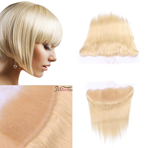 Lace Blonde Frontal Closure Bleached Knots with Baby Hair Ear to Ear Frontal 134 Free Part Human Hair (14nch, Straight)