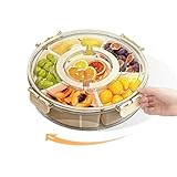 KoasVonson Snackle Box Container, 360° Rotatable Snack Tray with Lid, Clear Divided Serving Tray for Fruits, Snacks, Nuts, Candy and Spices, Air-Tight Food Storage Container for Travel, Party & Picnic