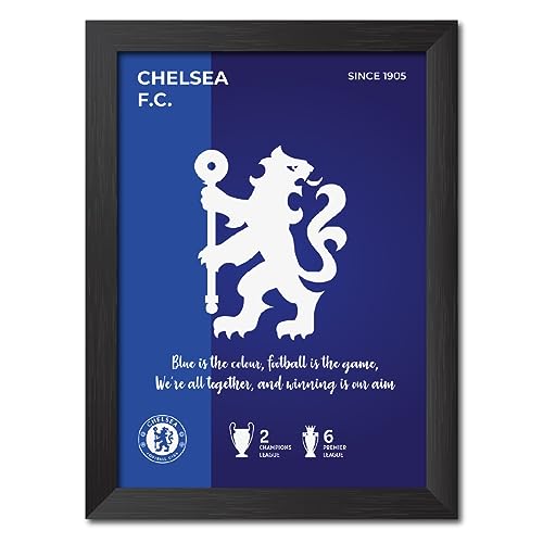 Image of TenorArts Chelsea Football Club Poster White Logo Laminated Photo Frame Painting with Matt Finish Black Textures(12 inches x 9inches)