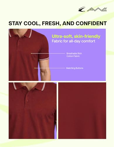 Image of AWG ALL WEATHER GEAR Rich Cotton Polo T-Shirt | Half Sleeve Classic Fit | Soft Breathable Solid Tee | Casual & Office Wear | Comfortable Everyday Cotton Polo | Mens Tshirts