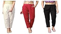ATARAH Women Cotton Plus Size Casual Wear Trouser (5XL, White Black red)