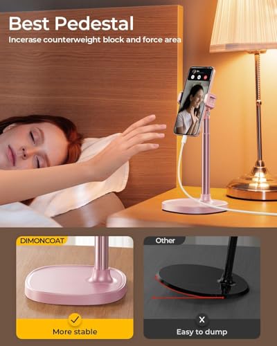 Image of DIMONCOAT Cell Phone Stand for Desk, Stocking Stuffers Gifts for Teens Girls Boys Adults,Phone Holder Angle Height Adjustable, Aluminum Alloy Universal iPhone Stand for iPhone 17 16 15 Pro Max -Pink