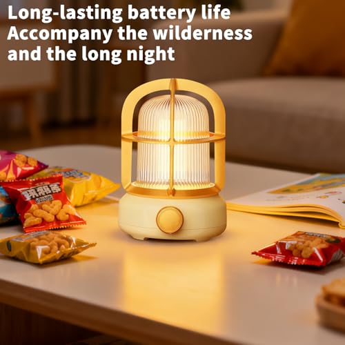 Cute Camping Lantern with Adjustable Dimming & USB-C Charging, Desk Decor for Bedroom, Indoor Outdoor Adventures & Emergency Use Gift, Retro Atmosphere Lamp for Bar (Yellow) by HPYDIY - Image 4