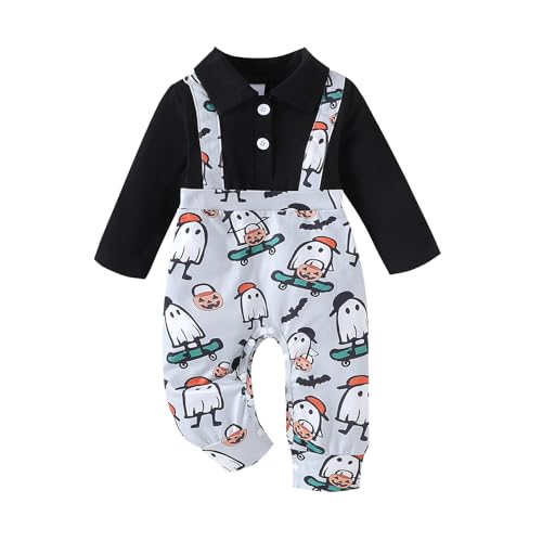 Newborn Baby Boy Halloween Outfits Long Sleeve Romper Pumpkin Ghost Outfit Jumpsuit Fall Winter Clothes