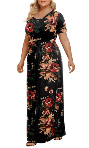 Image of LONGYUAN Women's Plus Size Maxi Dresses Summer Short Sleeve Casual Long Dress 2026 XL-6XL