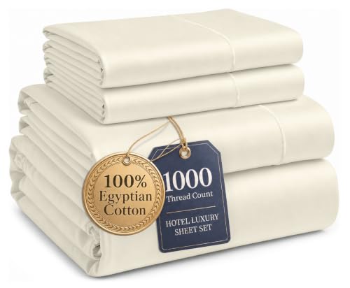 Image of LANE LINEN King Sheets Deep Pocket 100% Egyptian Cotton Sateen - Ivory