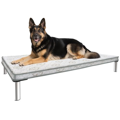 FXW TitanNest Chew-Proof Elevated Dog Bed, Raised Cot for Indoor/Outdoor/Camping Use, Durable & Washable Padded Pet Bed with Exclusive Cover for Large Dogs, 50.0" L x 31.0" W x 7.3" H, Gray