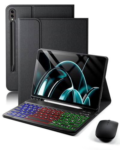Pour Samsung Galaxy Tab S10+ Plus / S9+ Plus / S9 FE+Plus / S8+ Plus / S7 FE / S7+ Plus 12.4 Pouces Coque Étui Bluetooth sans Fil Français (AZERTY) Clavier...