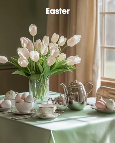 Image of Pureegg Plastic Table Cloth Disposable 8 Pack, 54 x 108 Inch Table Cloths, Easter Party, Decorative Tablecloths, Rectangle, Light, Pastel Plastic Cover, Leakproof & Sturdy, Sage Green