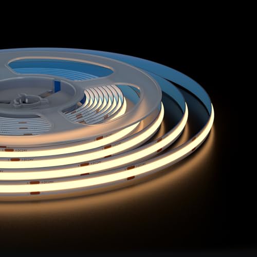 Image of COB LED Strip Light 32.8FT Flexible High Density Uniform Cob Strips 24V Warm White 3000K 480LEDs /m CRI 90+ Dimmable 8mm LED Tape Lights for Under Cabinet, No Power /Controller