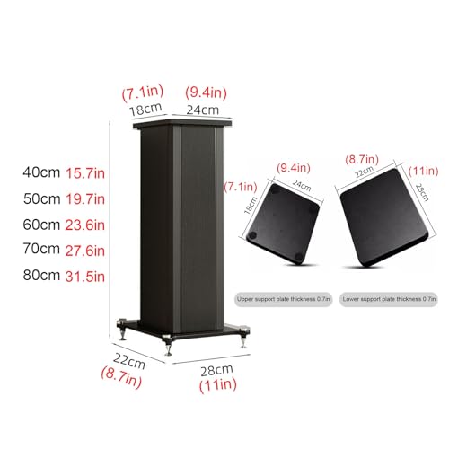 Coppia di supporti universali per altoparlanti, robusti supporti audio per libreria e pavimento per home theater, riempimento centrale in sabbia con finitura in noce, 28 x 22 x 60 cm