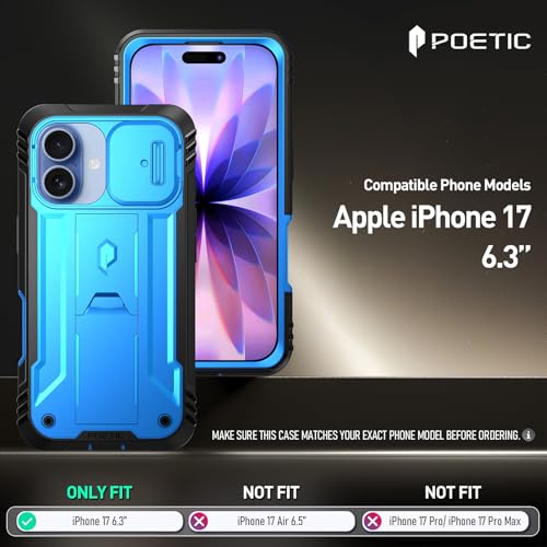 Image of Poetic for iPhone 17 Case with Camera Control Capture Button, [Slide Camera Cover] [Built-in Stand] [Built-in Screen Protector] Full-Body Military Grade Rugged Phone Case for iPhone 17, Light Blue